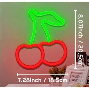 Cherry Neon Sign Red Cherries Wall Desk Light Lamp Teens